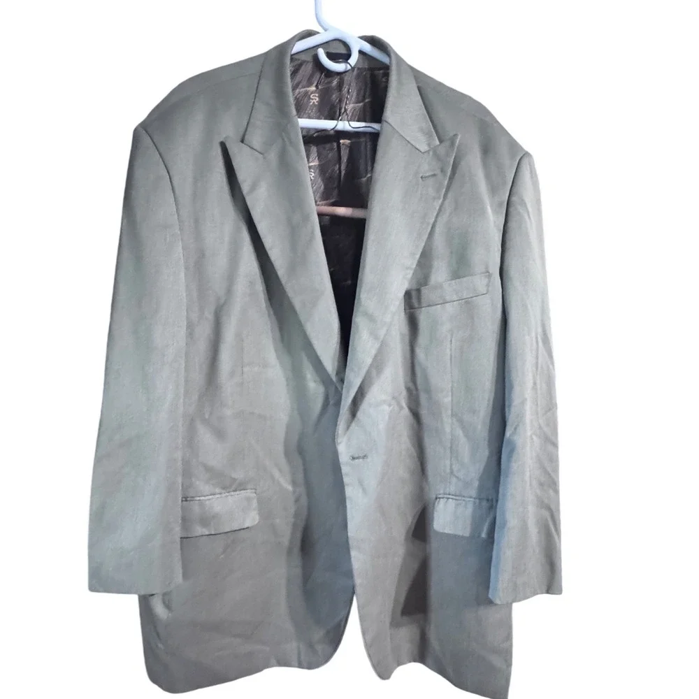 Stacy Adams Super 150s Men's Suit 52R/47R Olive Sharkskin Italian Styl 2 Pleated